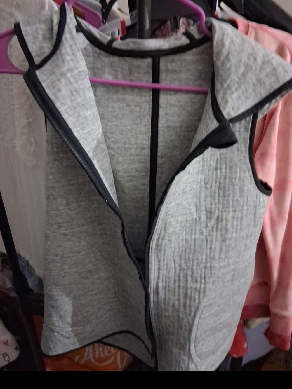 lululemon athletica Gray Quilted Hooded Vest with Black Trim